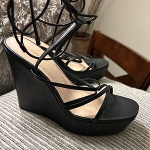 Strappy Wedge Sandals - Black